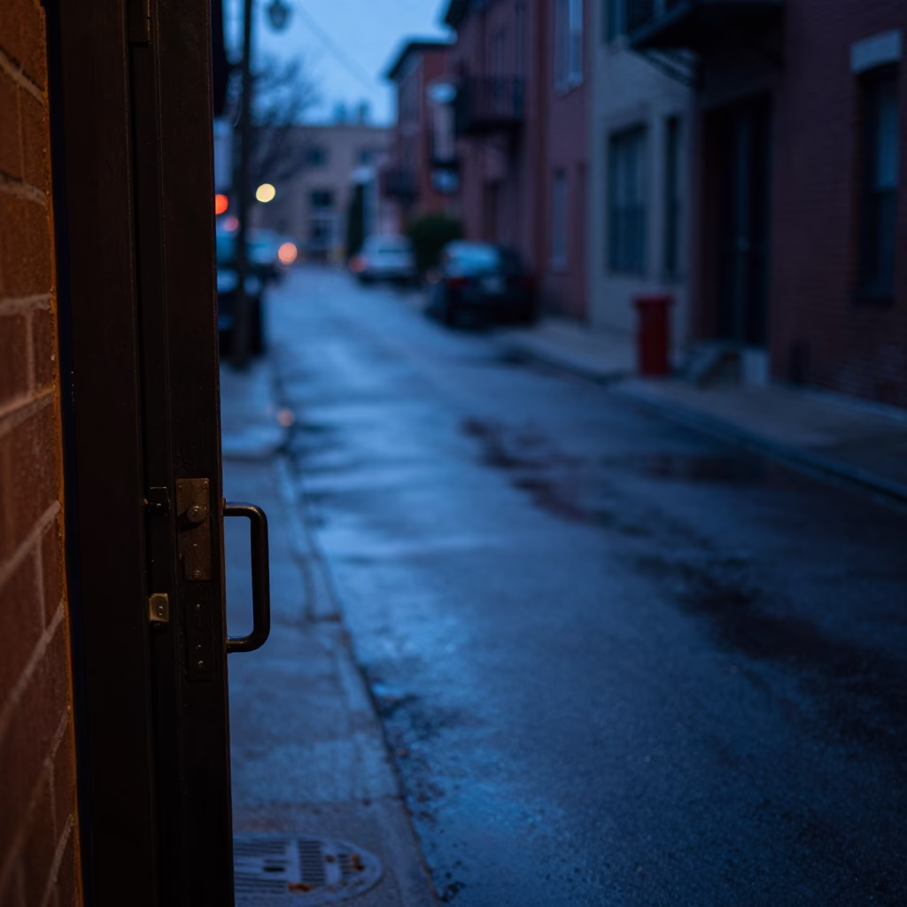 Predawn Toronto Street Scene with Gate Handle and Urban Wear in in Toronto, Ontario, Canada
