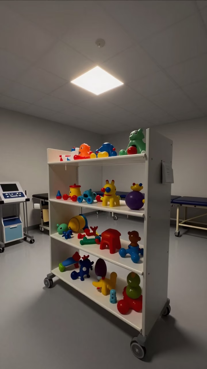 Predawn Toy Shelf in Rehab Gym Bathinda in inside a rehabilitation gym in Bathinda