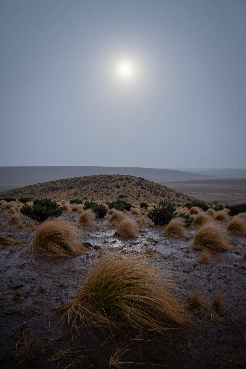 Predawn Tundra Ridge Drizzle Foothills Francistown in from a ridge above layered foothills near Francistown