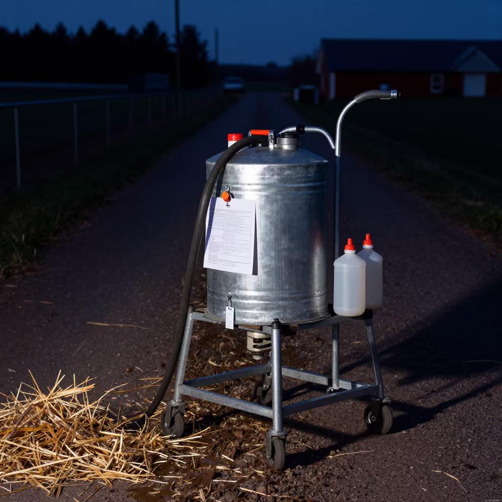 Predawn Vaccination Stand in PEI Feedlot in along a feedlot lane in Prince Edward Island