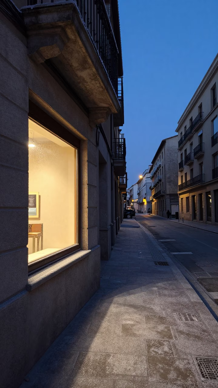 Predawn Valencia Spain Urban Street Scene with Frost and Window Light in in Valencia, Spain