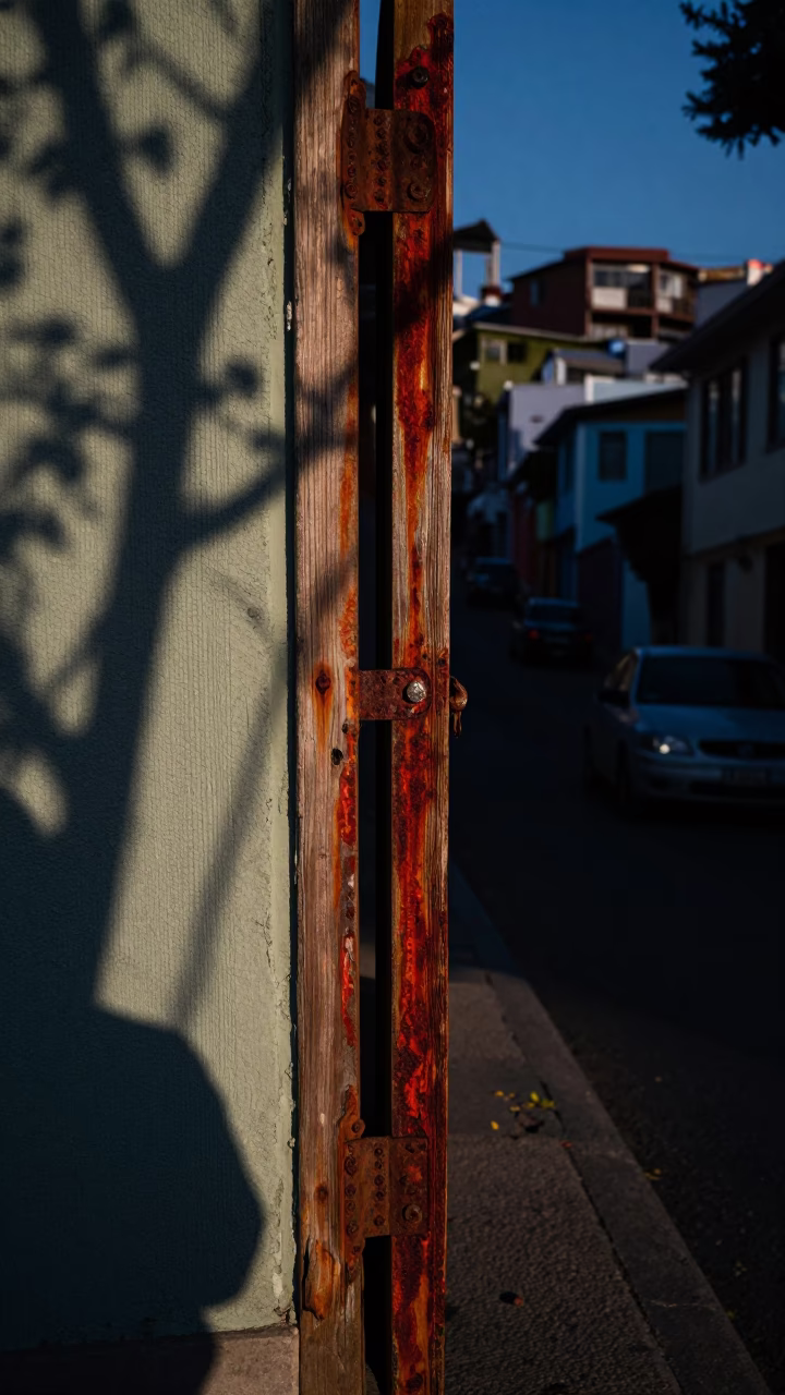 Predawn Valparaiso Chile Street Scene with Rust and Tree Shadows in in Valparaiso, Chile
