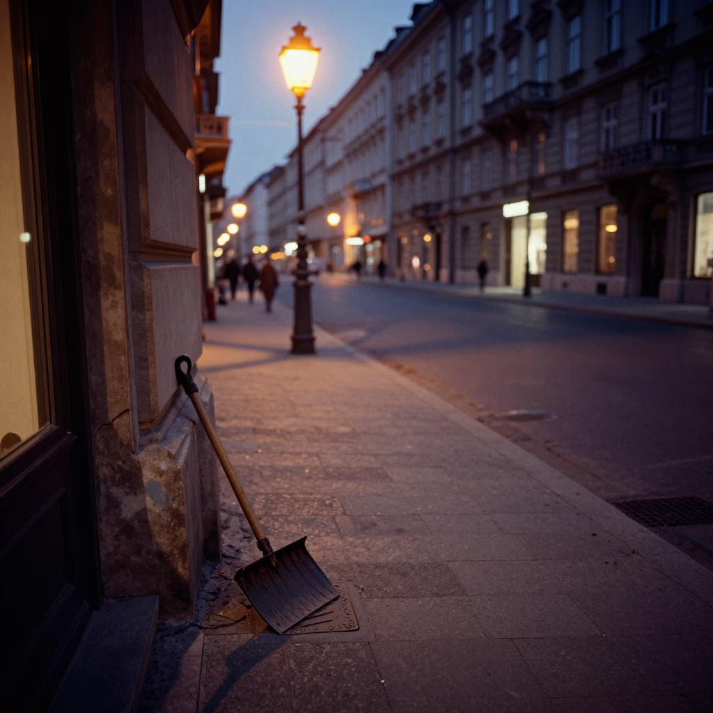 Predawn Vienna Street Scene with Vintage Boot Scraper and Urban Details in in Vienna, Austria