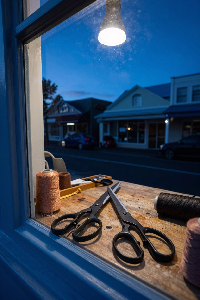 Predawn Wellington Street Scene with Tailor Shears and Thread Loops in in Wellington, New Zealand