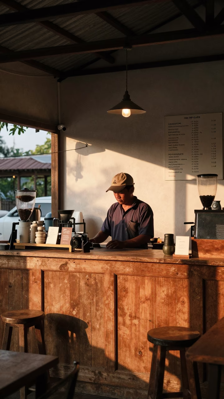Prep Cafe at The Still Hours Before Dawn Light in Chiang Mai in in Chiang Mai, Thailand