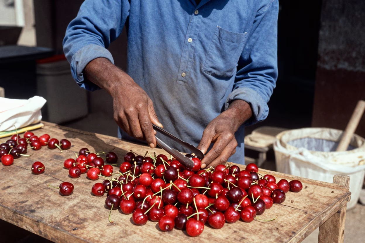 Prepares Cherries at Noon Light in Accra in in Accra, Ghana