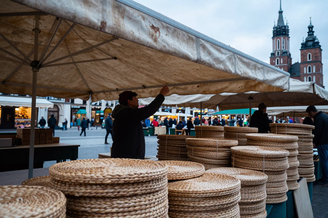 Preparing Awning in Krakow in in Krakow, Poland