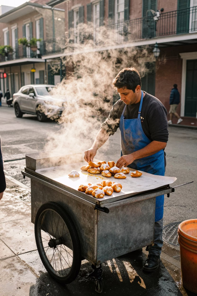 Preparing Beignets in New Orleans in in New Orleans, Louisiana, United States