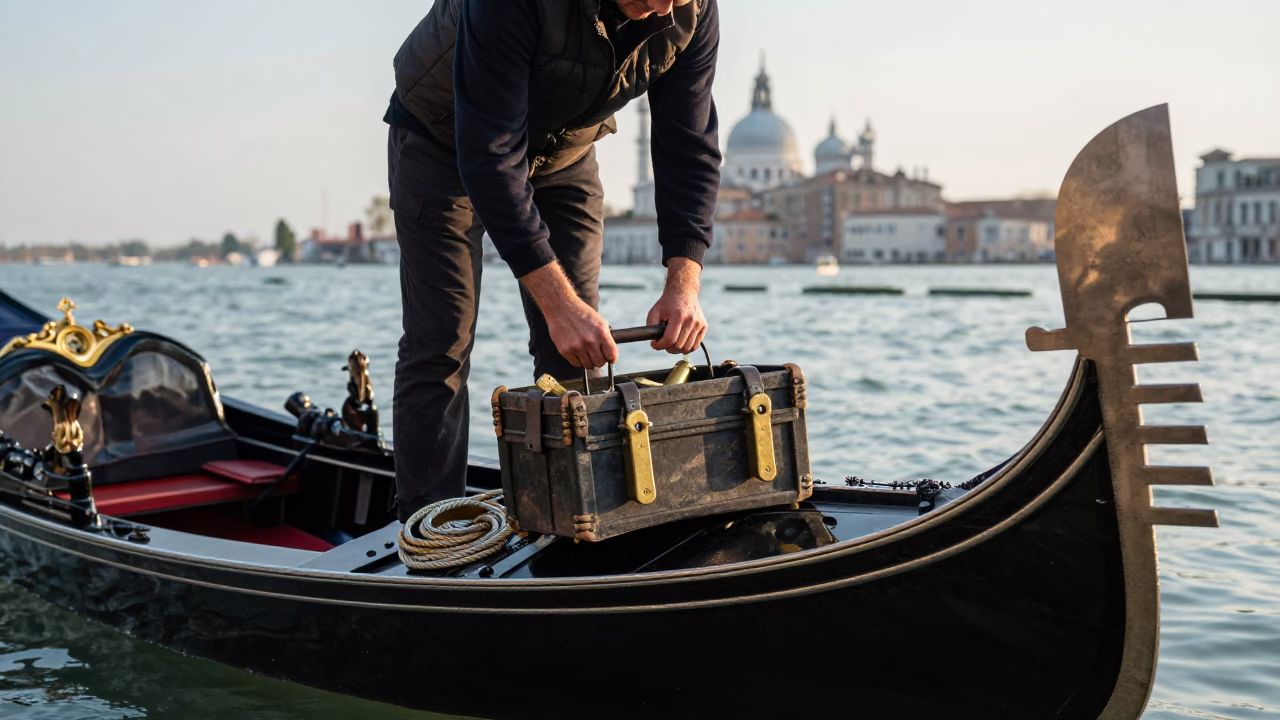 Preparing Boat in Venice in in Venice, Italy