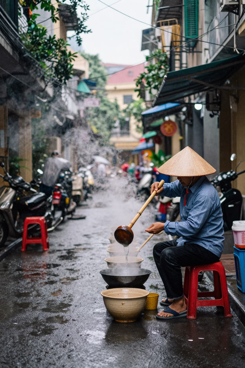 Preparing Breakfast in Hanoi in in Hanoi, Vietnam