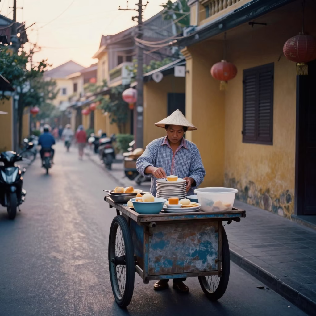Preparing Breakfast in Hoi An at First Light Of Dawn in in Hoi An, Vietnam