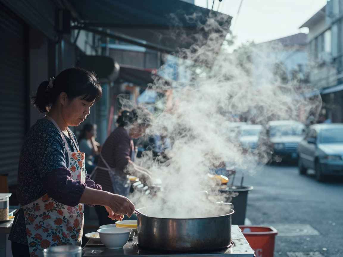 Preparing Breakfast in Kaohsiung at First Light Of Dawn in in Kaohsiung, Taiwan