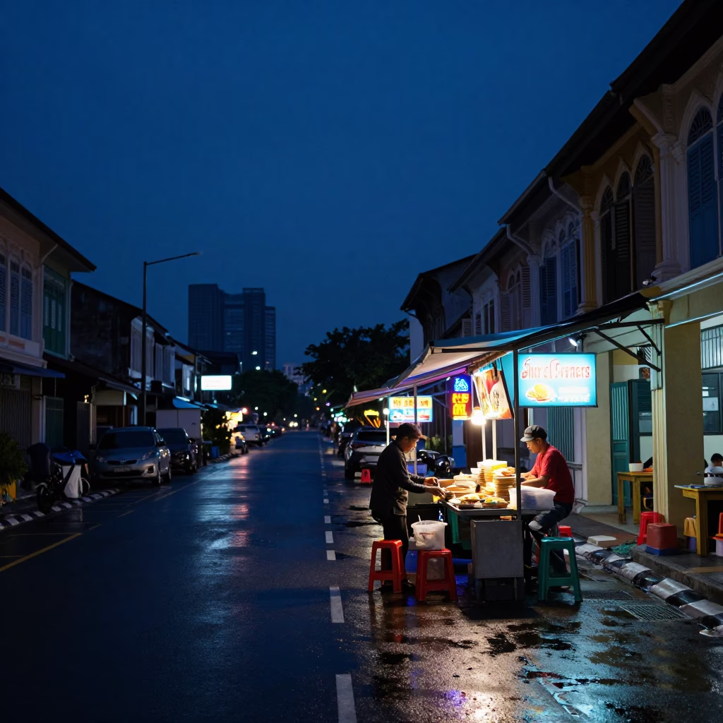 Preparing Breakfast in Kuala Lumpur at The Predawn Darkness Light in in Kuala Lumpur, Malaysia