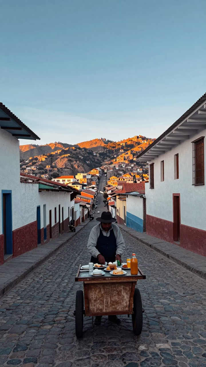 Preparing Breakfast in La Paz at First Light Of Dawn in in La Paz, Bolivia