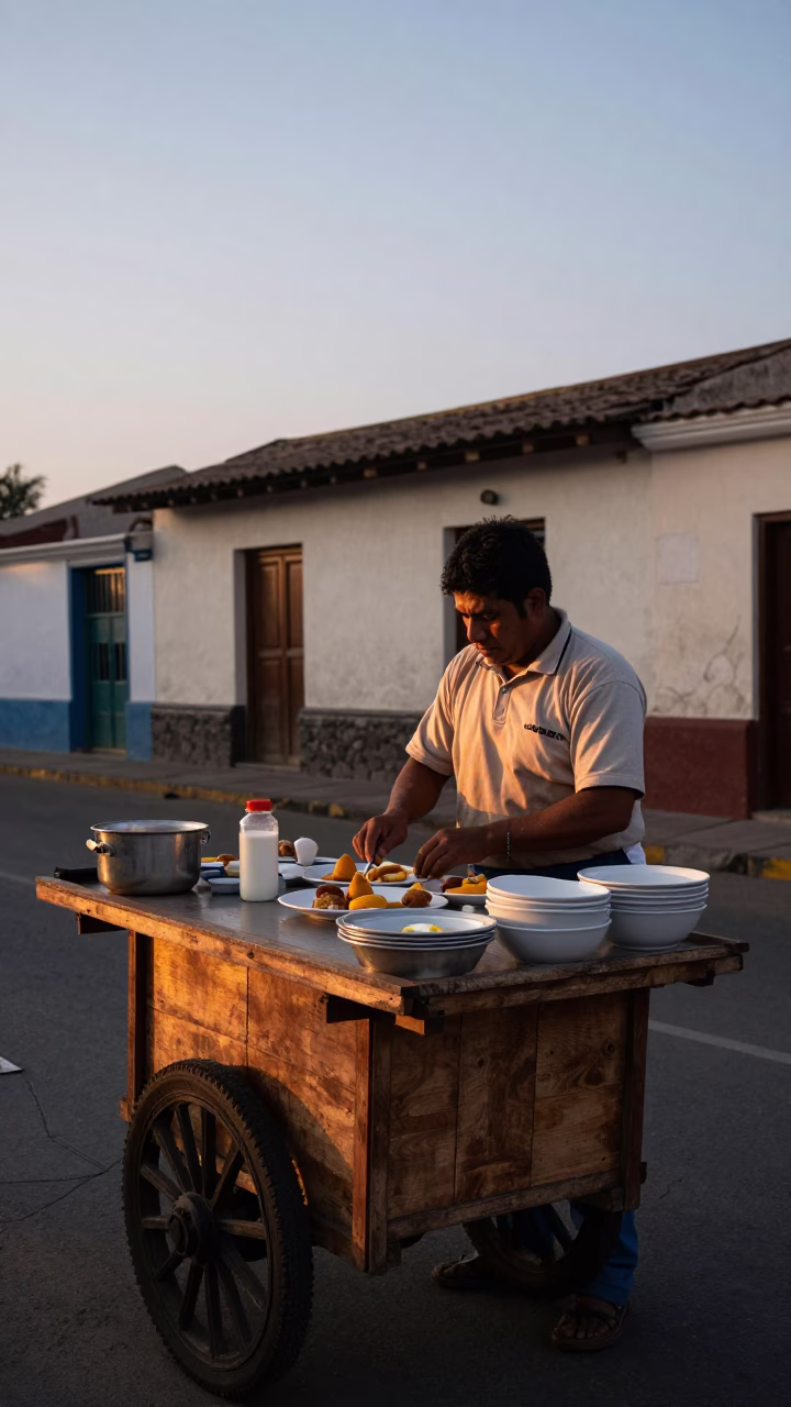 Preparing Breakfast in Lima at First Light Of Dawn in in Lima, Peru