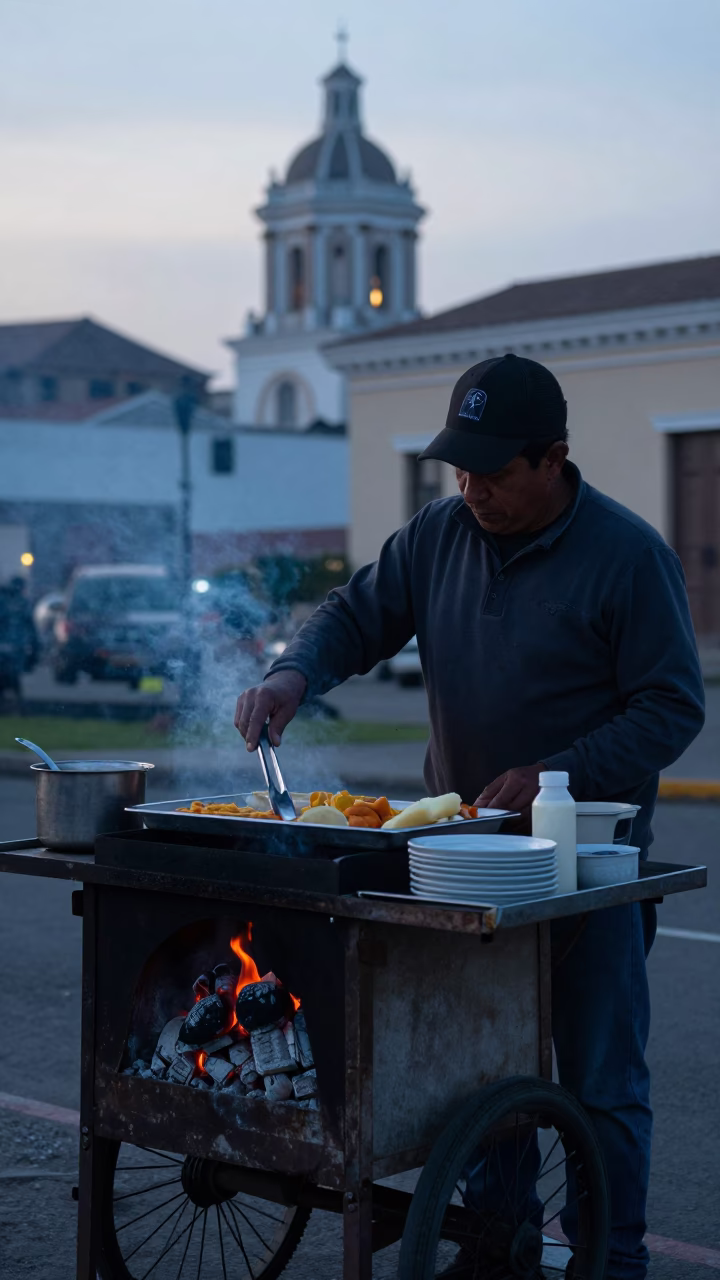 Preparing Breakfast in Lima at Sunrise Light in in Lima, Peru