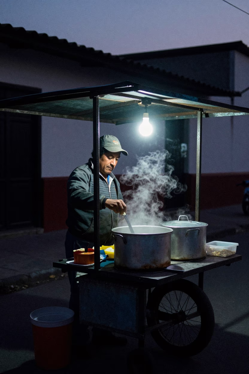 Preparing Breakfast in Lima at The Predawn Darkness Light in in Lima, Peru