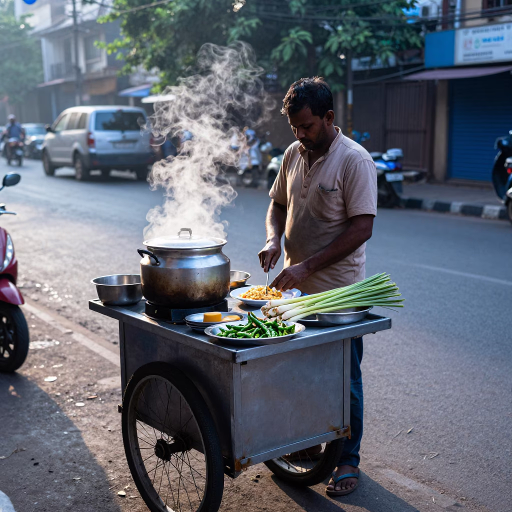 Preparing Breakfast in Mumbai at Sunrise Light in in Mumbai, India