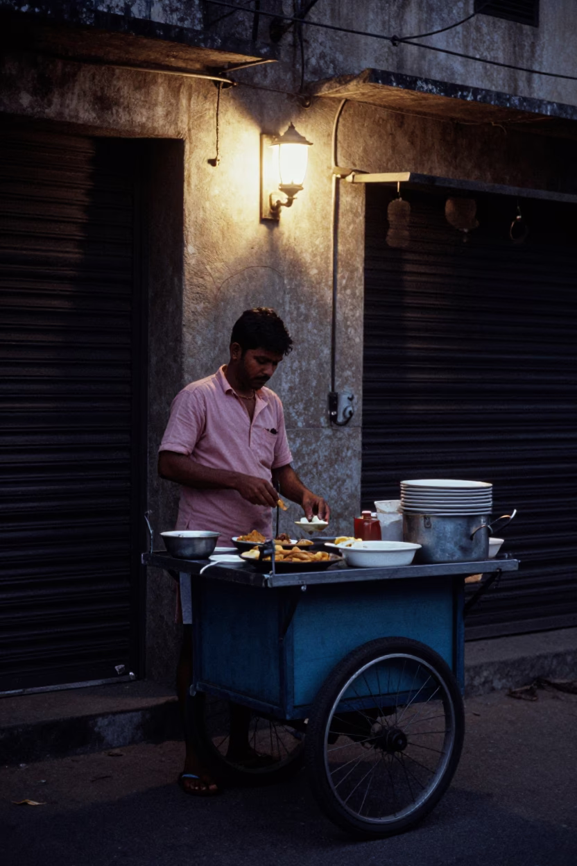 Preparing Breakfast in Mumbai at The Predawn Darkness Light in in Mumbai, India