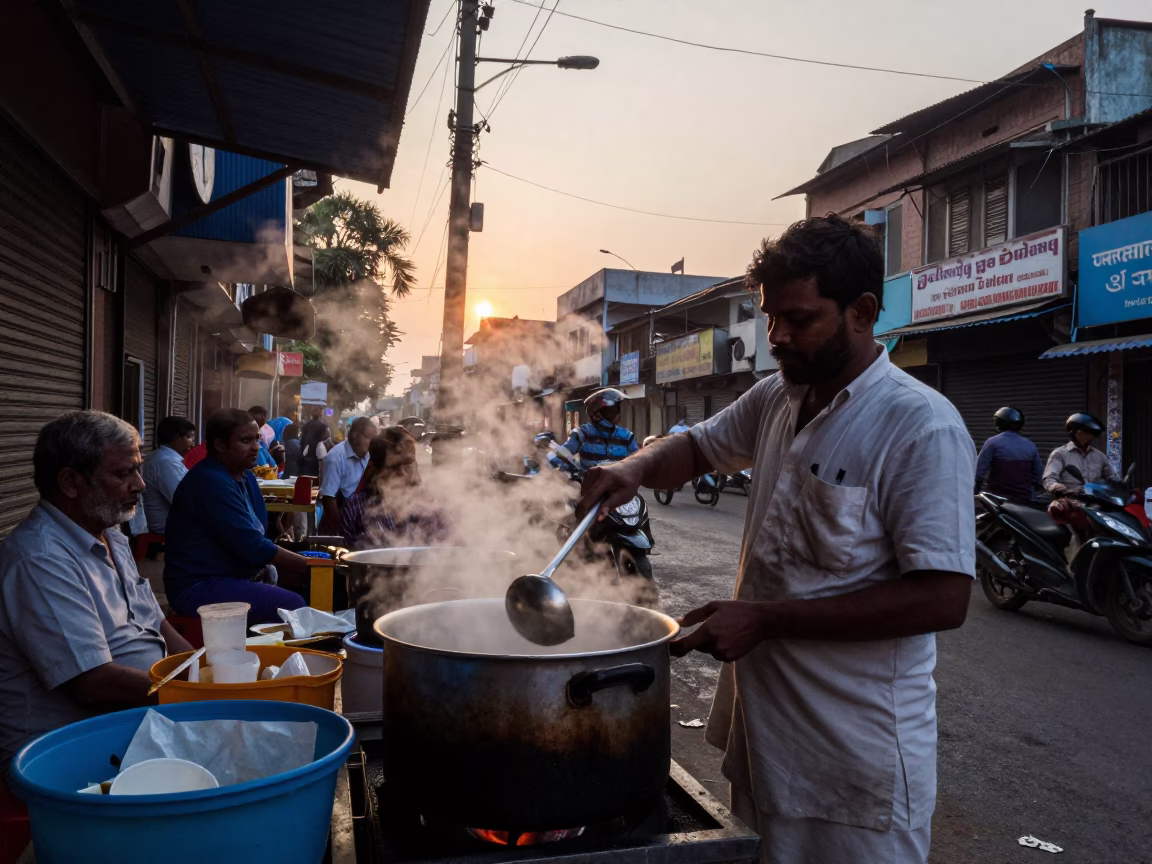 Preparing Breakfast in Mumbai at The Still Hours Before Dawn Light in in Mumbai, India