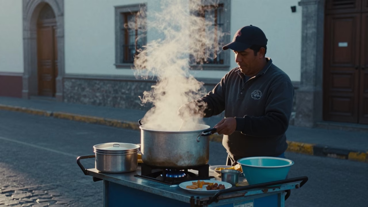 Preparing Breakfast in Quito at Sunrise Light in in Quito, Ecuador