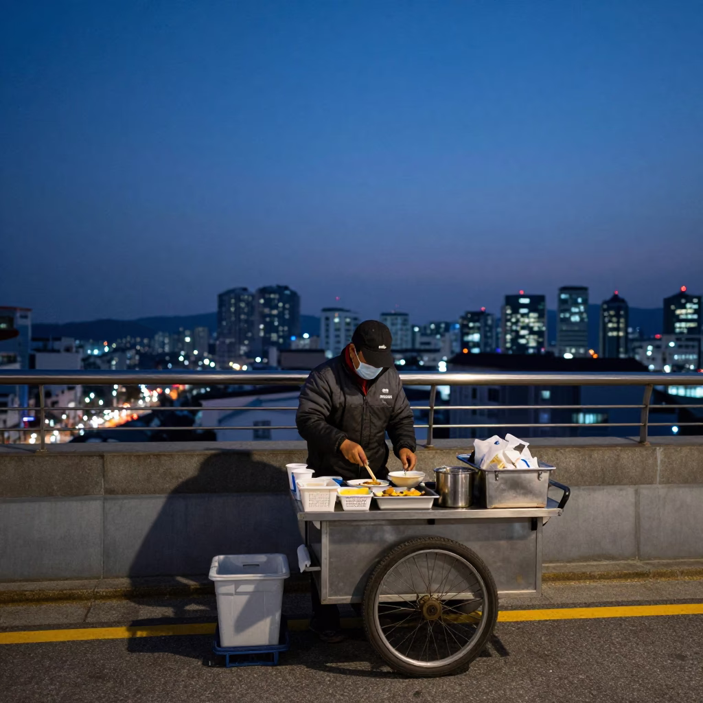 Preparing Breakfast in Seoul at The Still Hours Before Dawn Light in in Seoul, South Korea