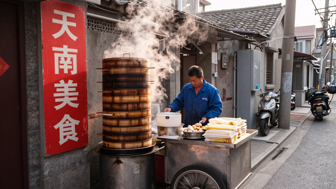 Preparing Breakfast in Shanghai in in Shanghai, China
