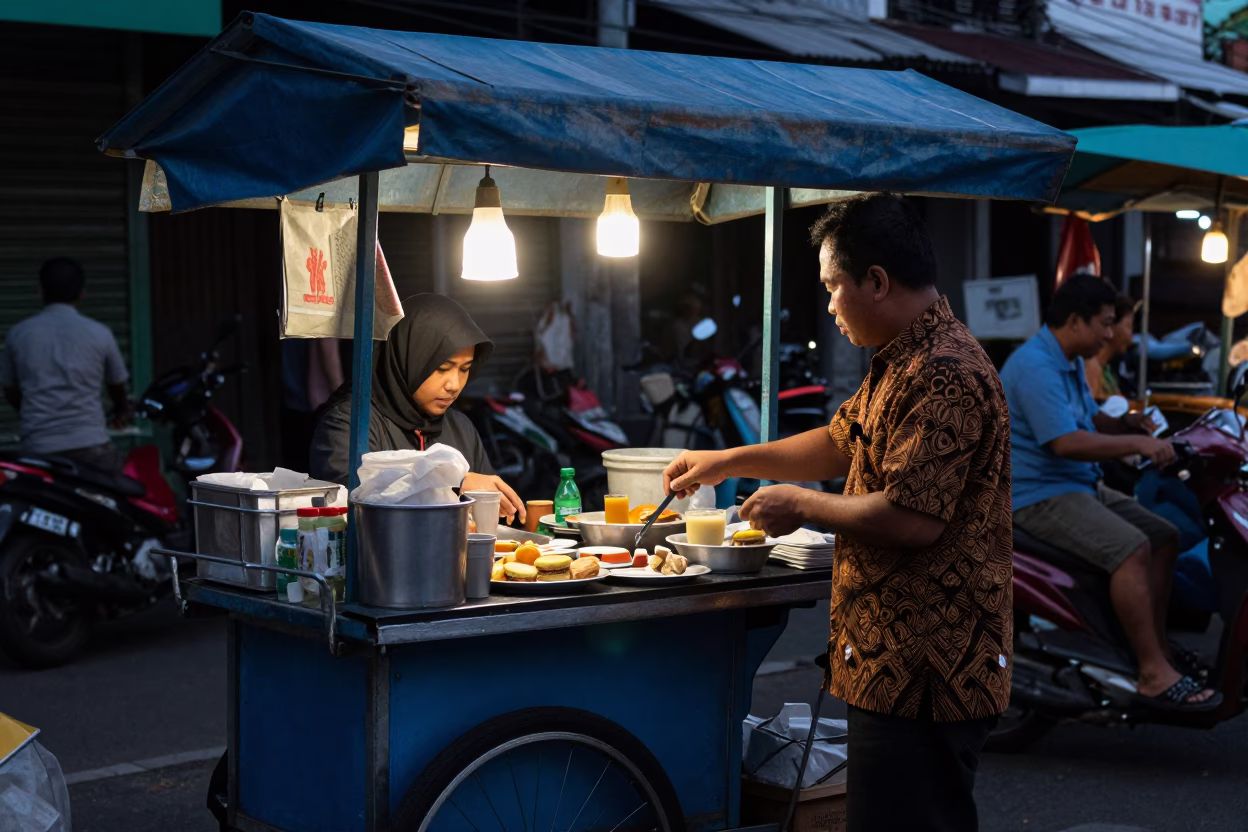 Preparing Breakfast in Surabaya at The Still Hours Before Dawn Light in in Surabaya, Indonesia