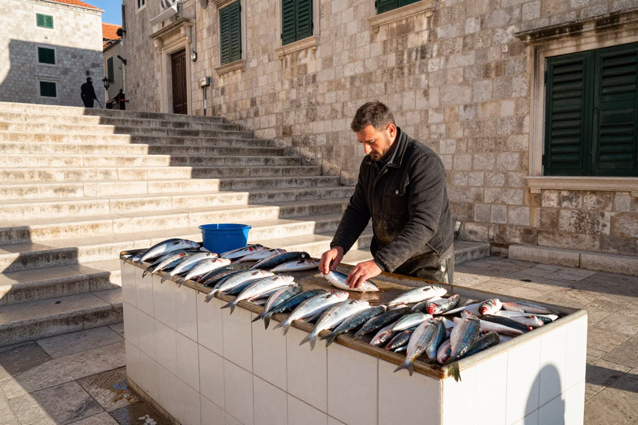 Preparing Catch in Dubrovnik in in Dubrovnik, Croatia