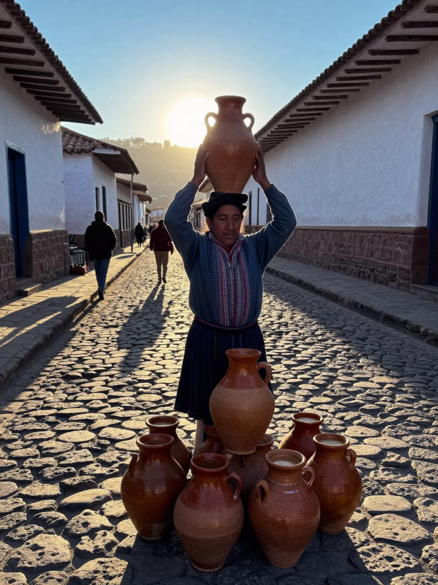Preparing Chicha in Cusco at Sunrise Light in in Cusco, Peru