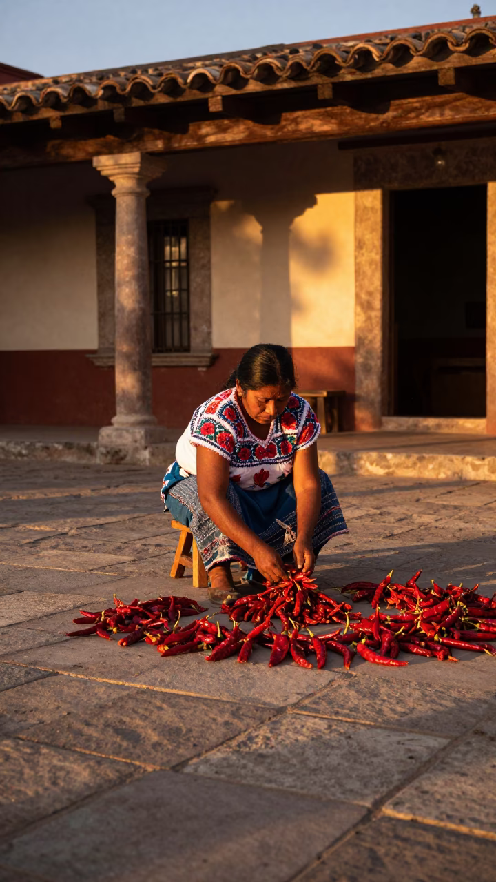 Preparing Chilies in Oaxaca in in Oaxaca, Mexico