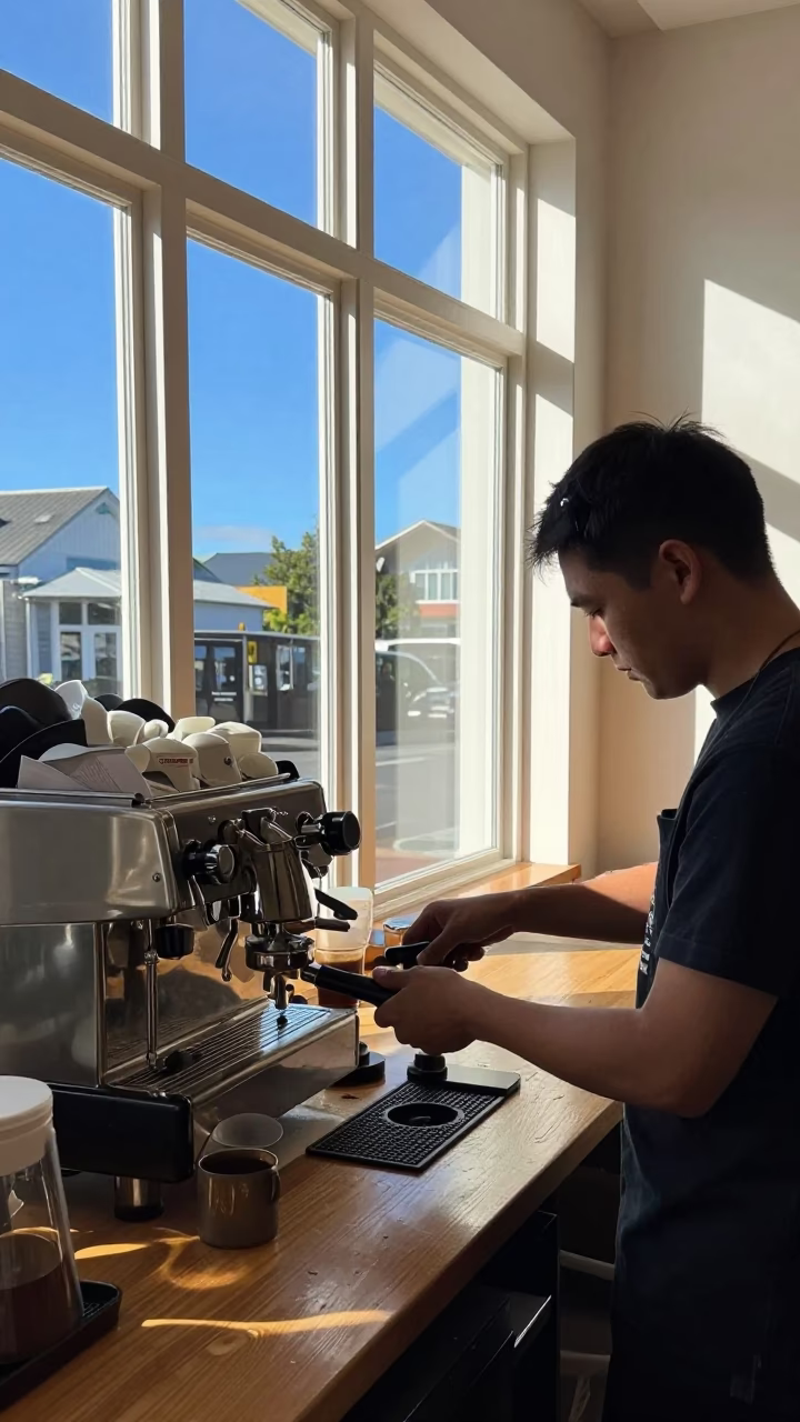Preparing Coffee in Christchurch in in Christchurch, New Zealand