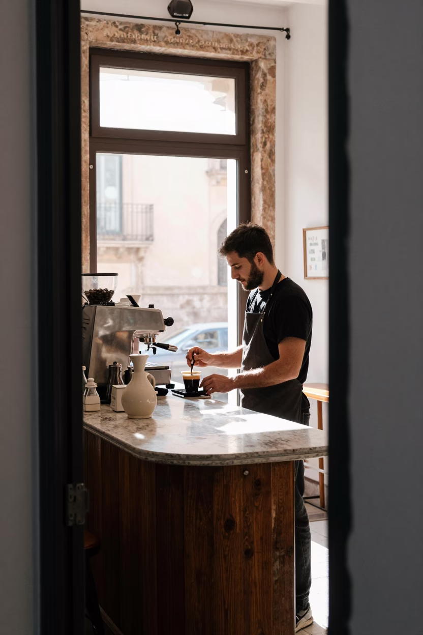 Preparing Coffee in Palermo in in Palermo, Italy