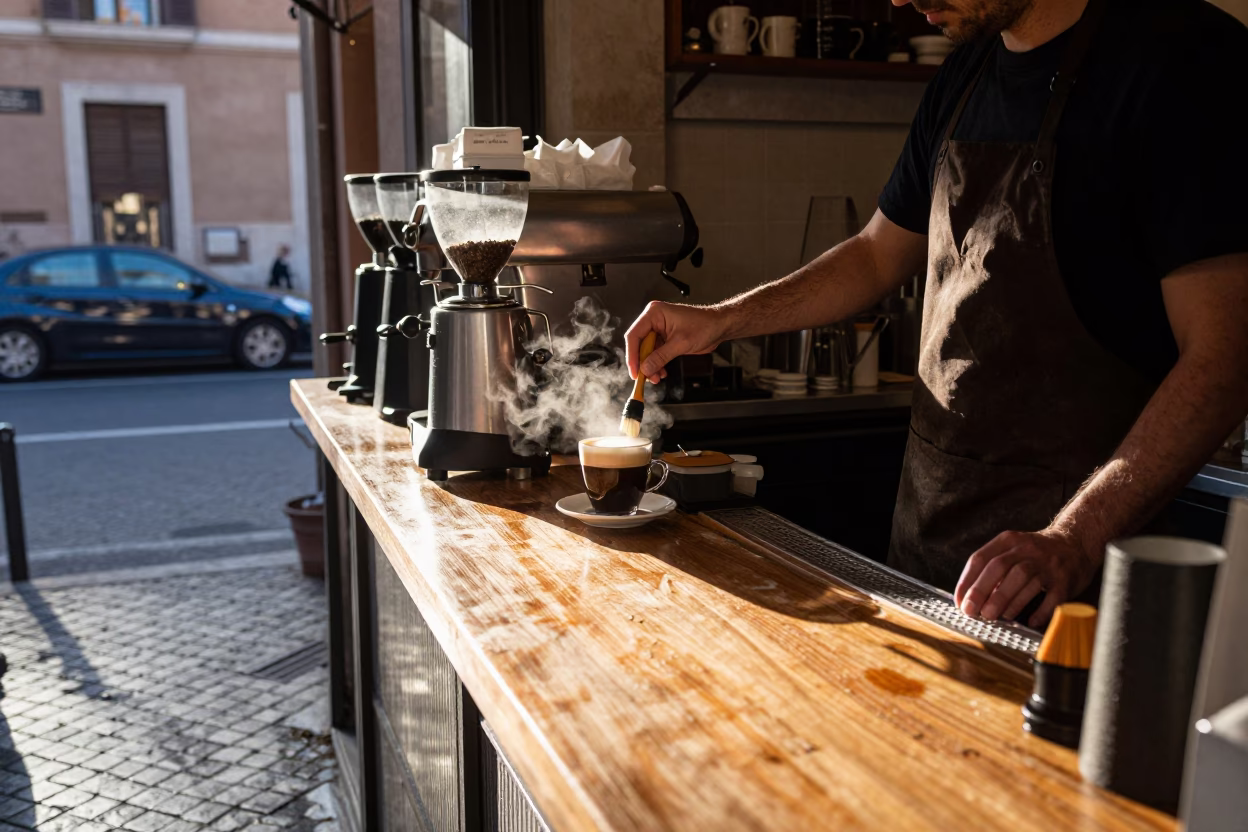Preparing Coffee in Rome in in Rome, Italy