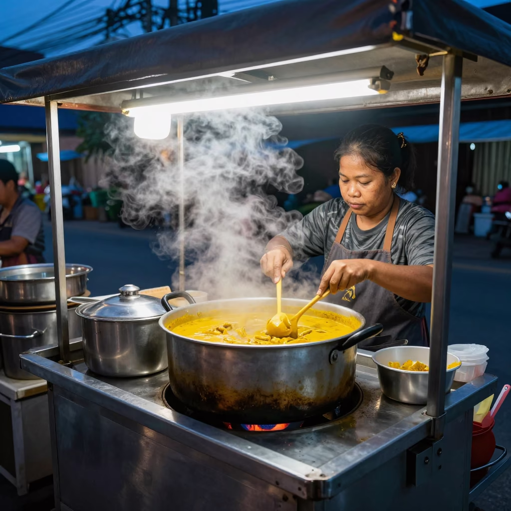 Preparing Curry in Chiang Mai at Blue Hour in in Chiang Mai, Thailand