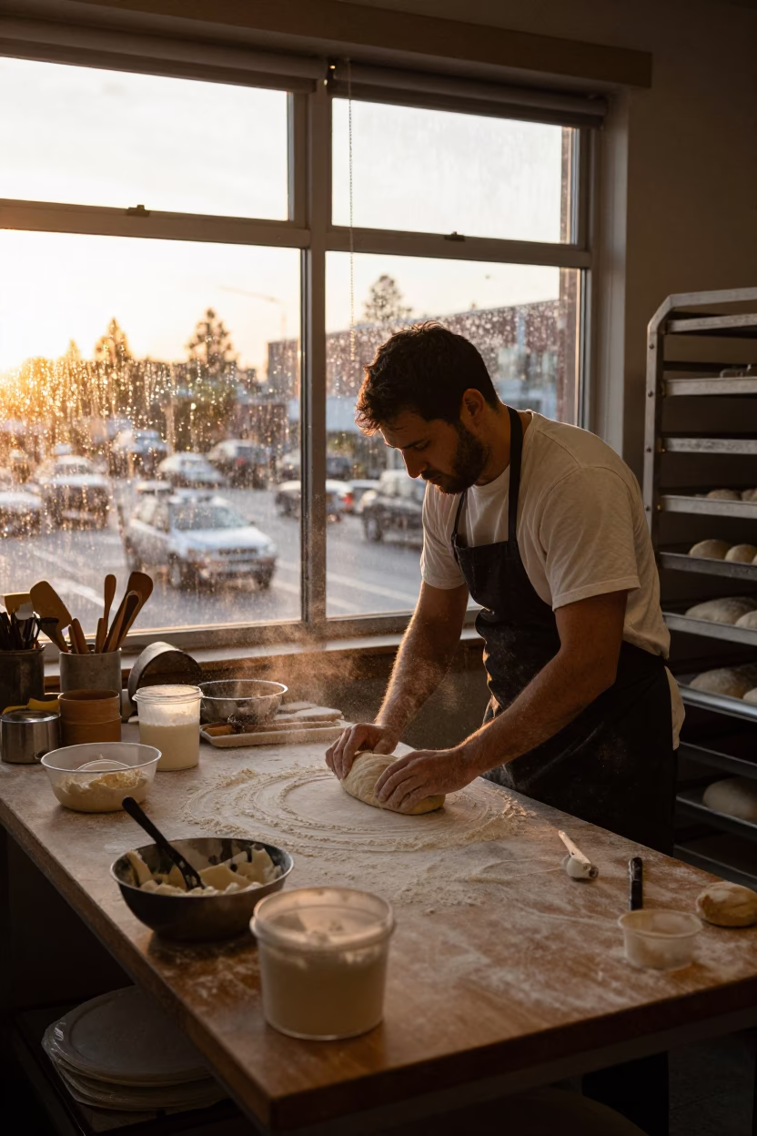 Preparing Dough in Vancouver in in Vancouver, British Columbia, Canada