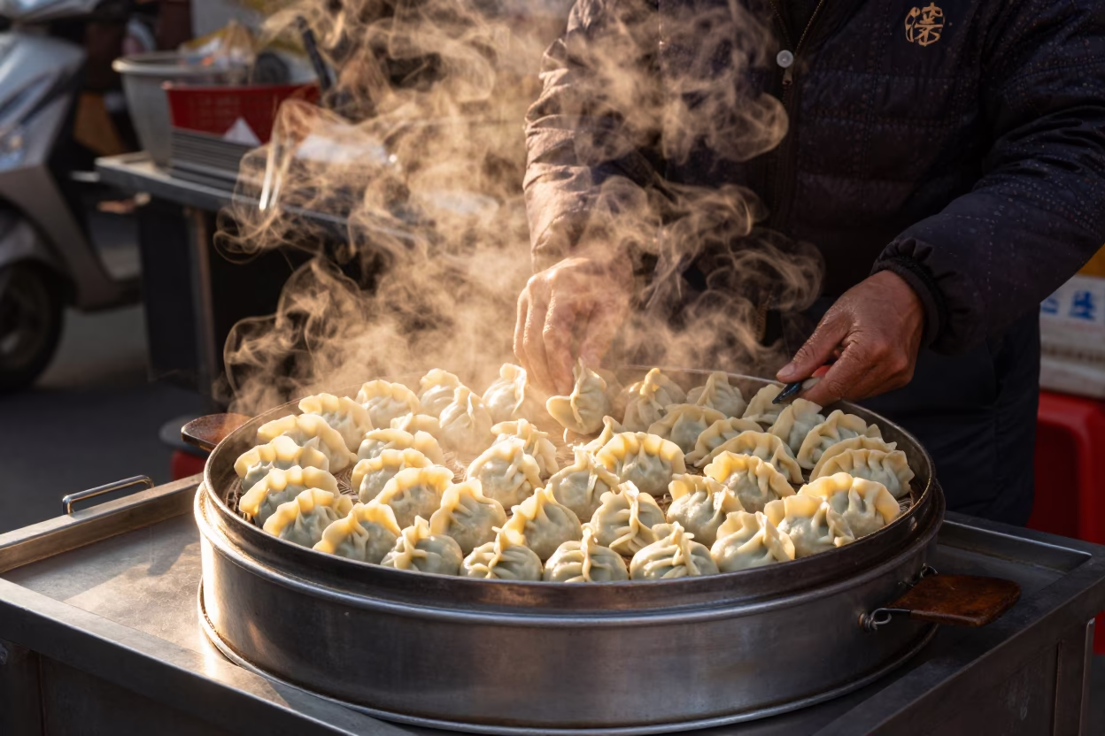 Preparing Dumplings in Kaohsiung at Golden Hour in in Kaohsiung, Taiwan