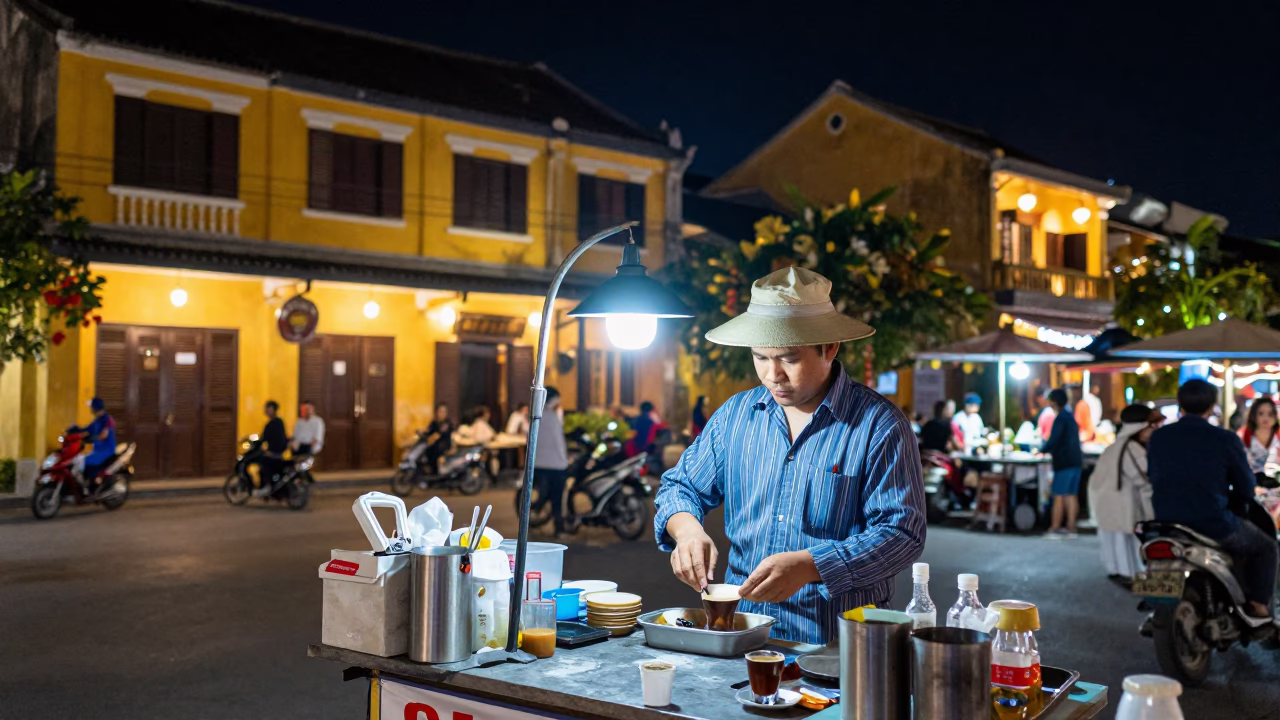 Preparing Espresso in Hoi An at Deep In The Night Light in in Hoi An, Vietnam
