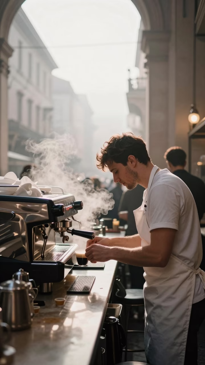 Preparing Espresso in Milan in in Milan, Italy