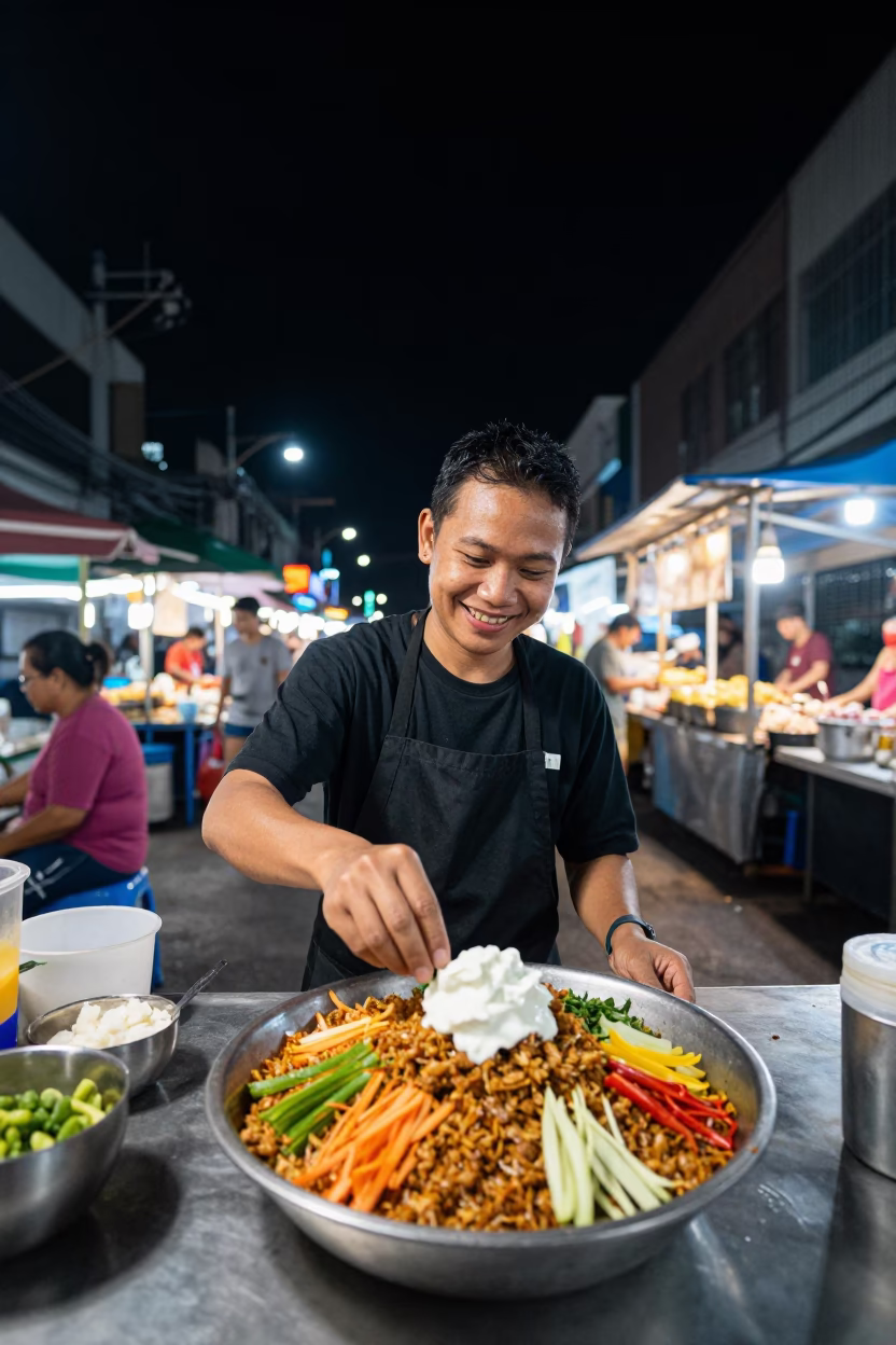Preparing Fatteh at The Deepest Night Sky Light in Bangkok in in Bangkok, Thailand