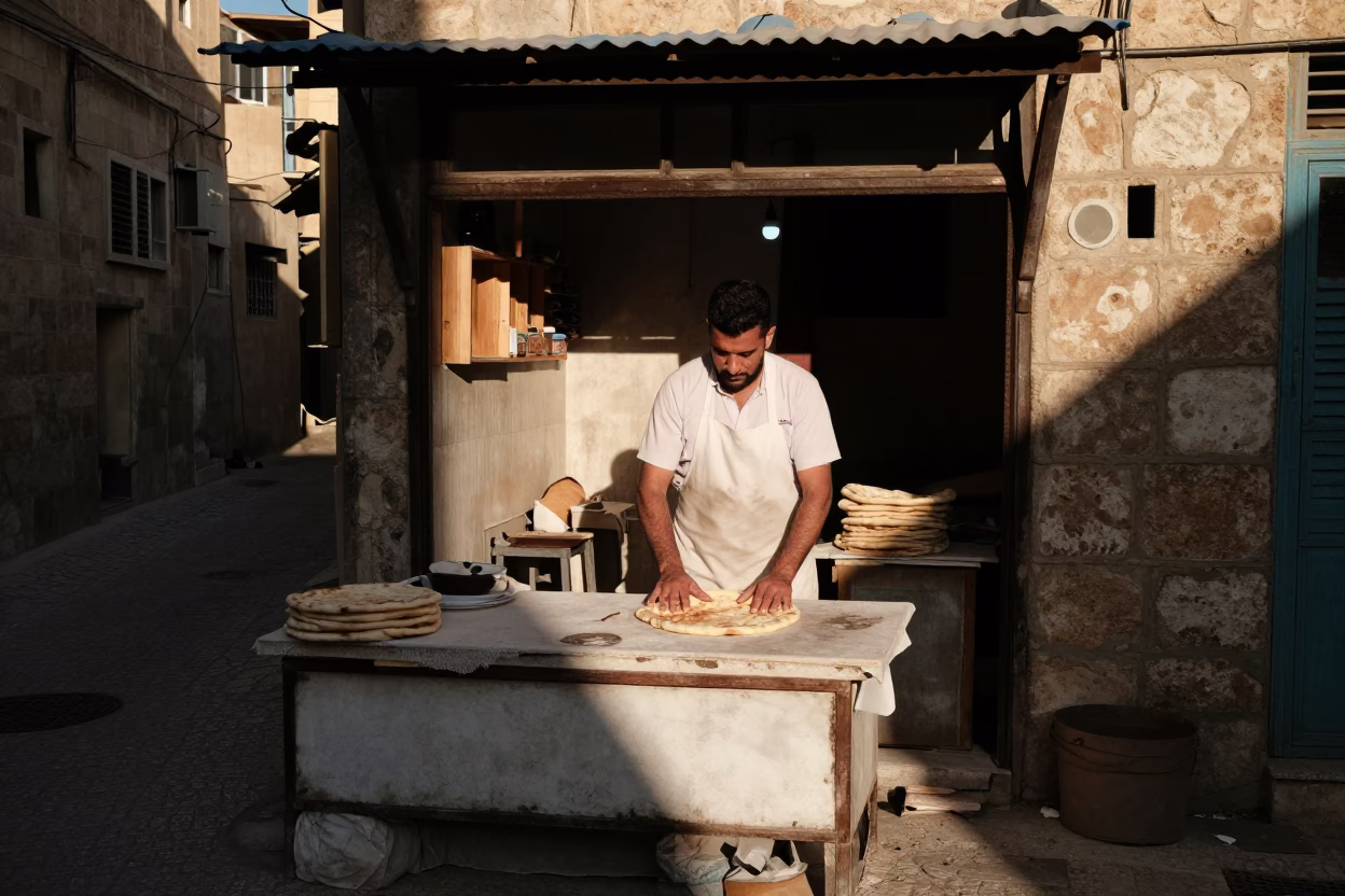 Preparing Flatbread in Amman in in Amman, Jordan