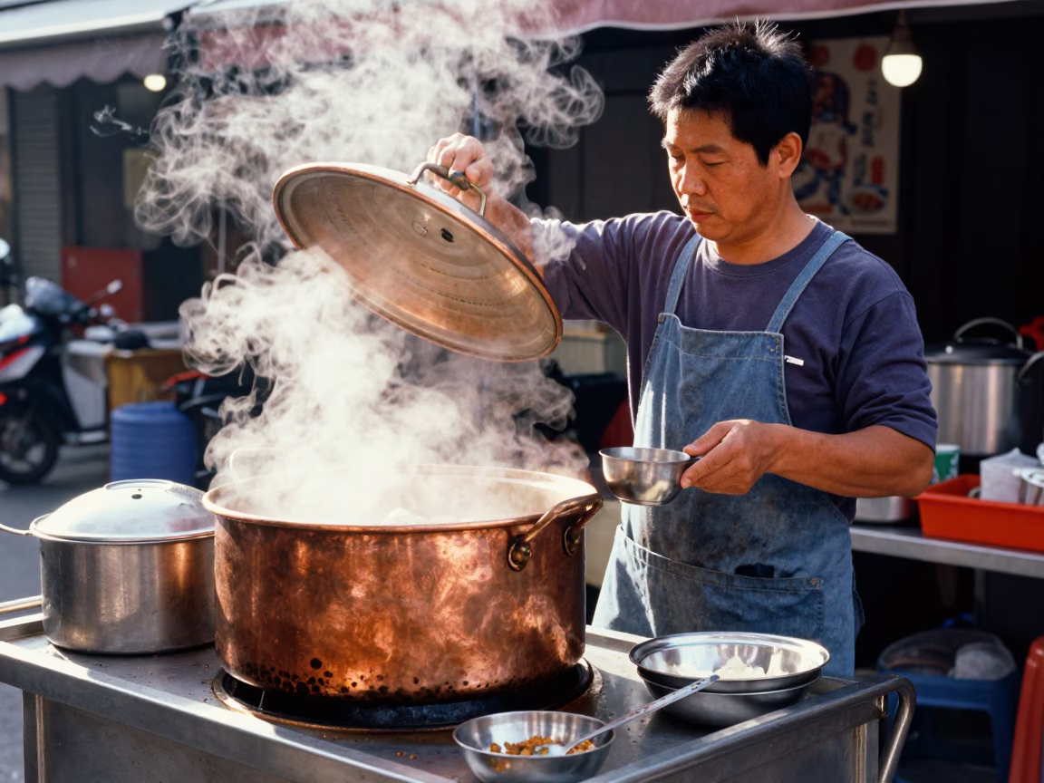 Preparing Food at Bright Midmorning Light in Kaohsiung in in Kaohsiung, Taiwan