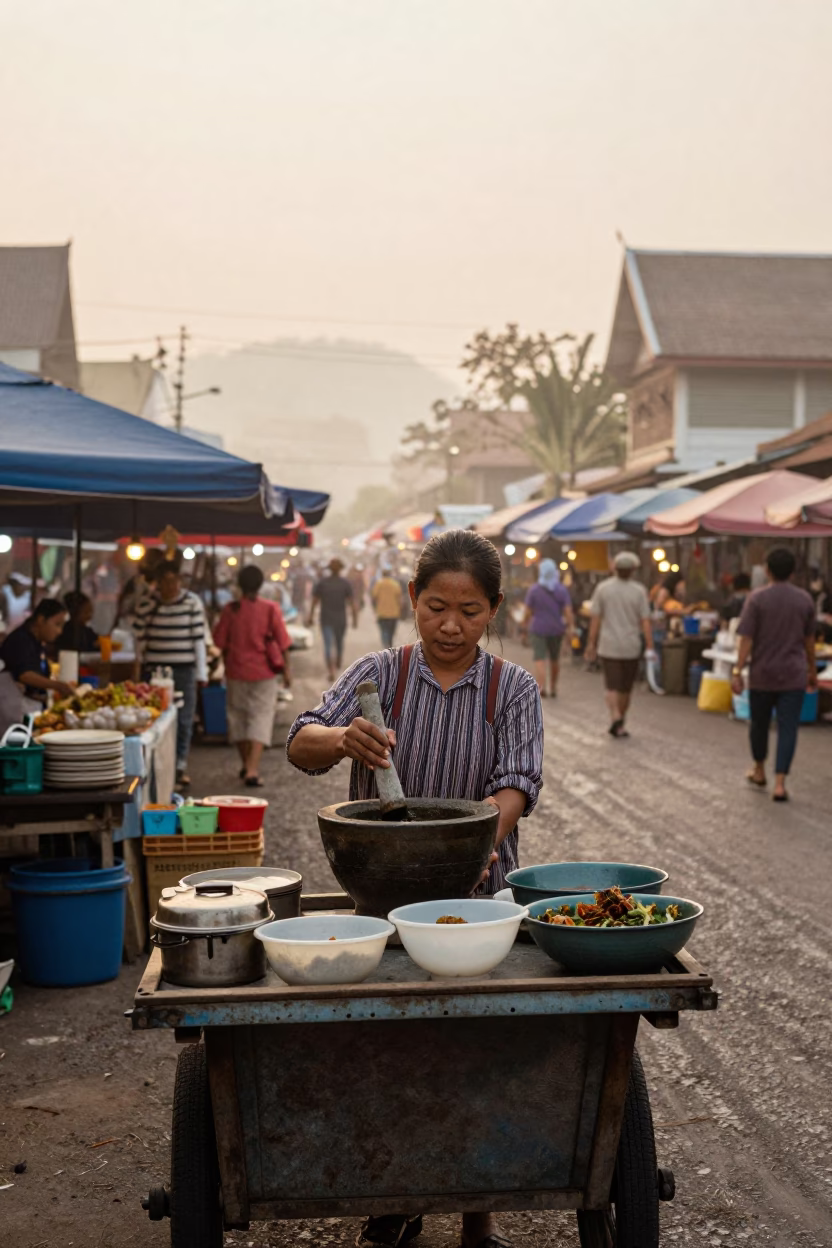 Preparing Food in Chiang Mai at Nautical Dawn Light in in Chiang Mai, Thailand