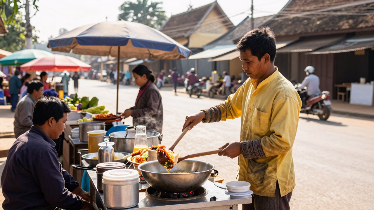 Preparing Food in Luang Prabang in in Luang Prabang, Laos