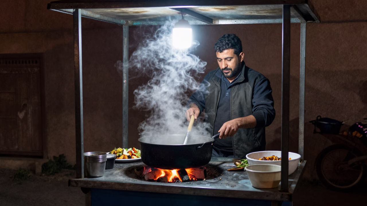Preparing Food in Marrakech at Deep In The Night Light in in Marrakech, Morocco