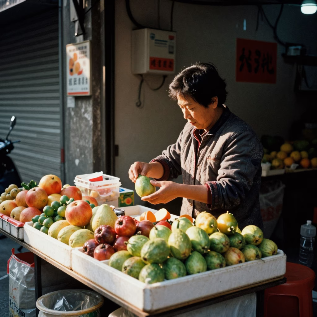 Preparing Fruit in Shanghai in in Shanghai, China