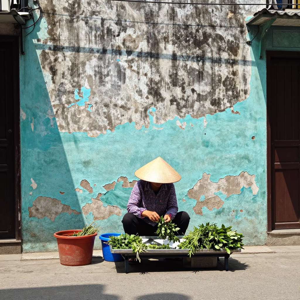 Preparing Herbs in Hanoi in in Hanoi, Vietnam