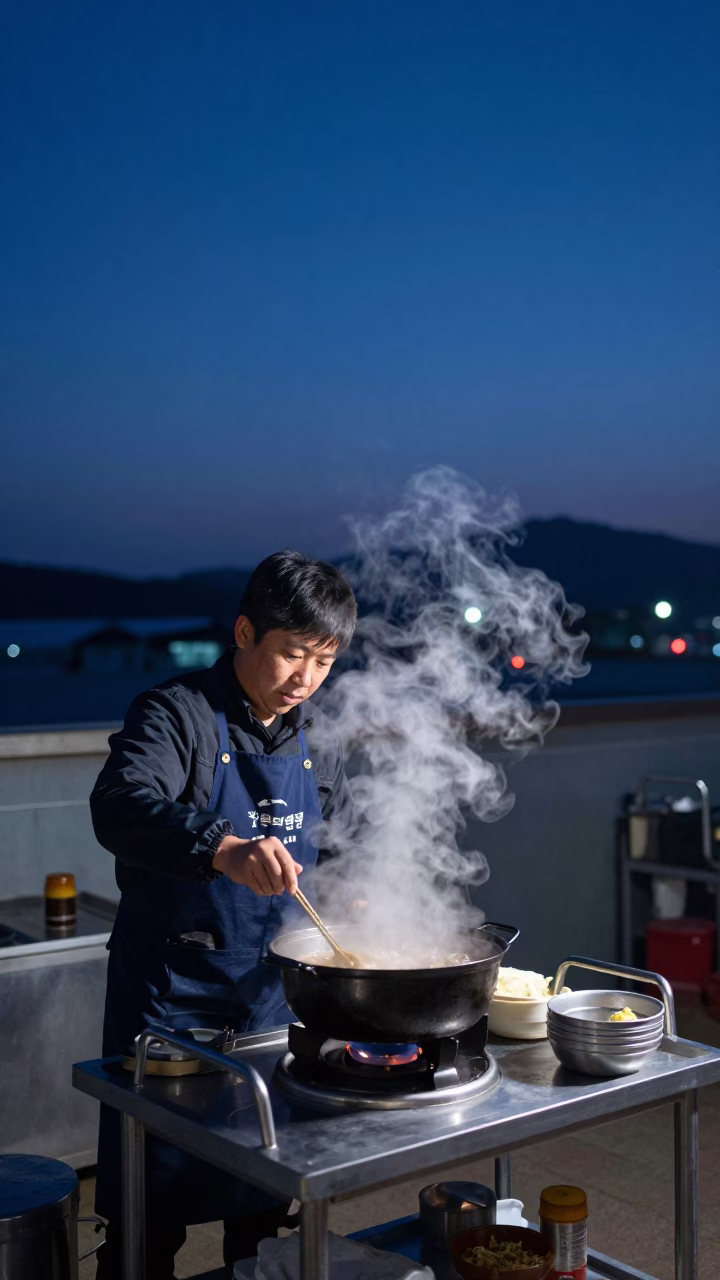 Preparing Hotpot in Seoul at Sunrise Light in in Seoul, South Korea