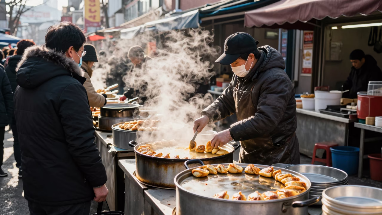 Preparing Hotteok in Seoul in in Seoul, South Korea