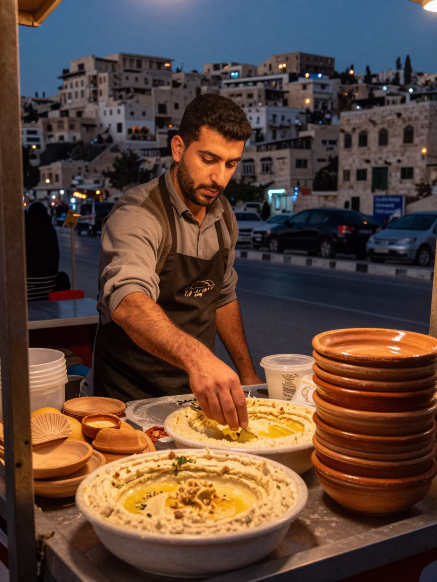 Preparing Hummus in Amman in in Amman, Jordan